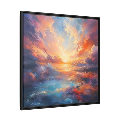 Nature Ocean Sunset Vibrant Framed Canvas Wall Art - Living Room Decor, Above Fireplace shown as canvas wall art