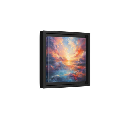 Nature Ocean Sunset Vibrant Framed Canvas Wall Art - Living Room Decor, Above Fireplace shown as canvas wall art