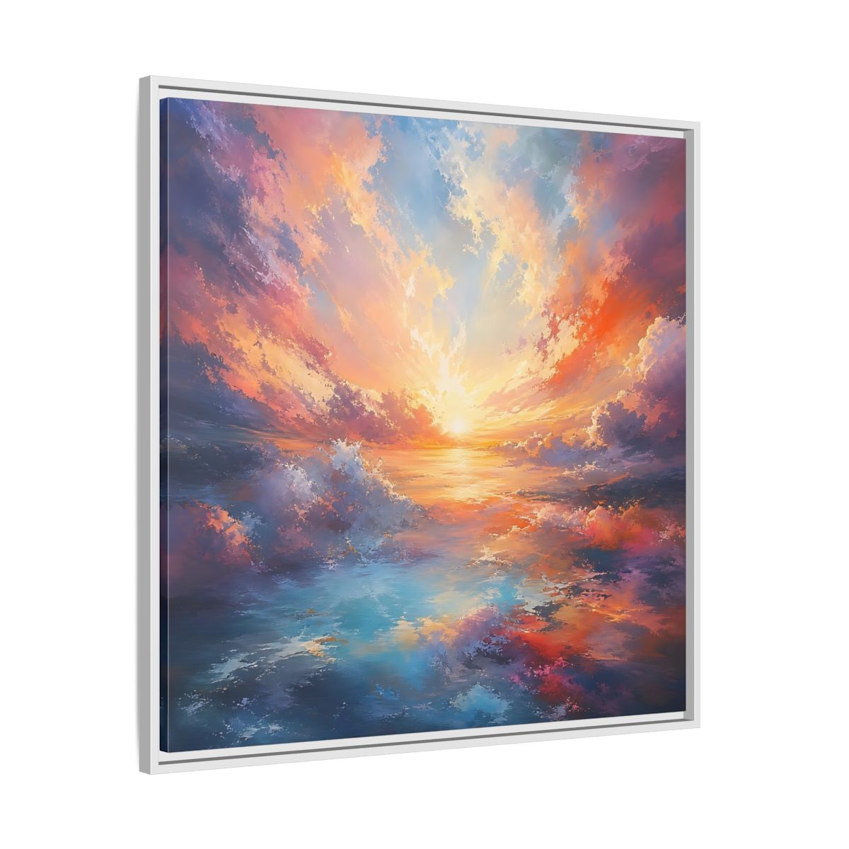 Side Mockup 25. Nature Ocean Sunset Vibrant Ocean Sunset shown as stretched canvas wall art
