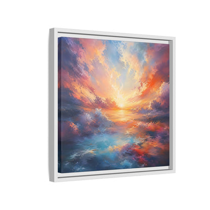 Nature Ocean Sunset Vibrant Framed Canvas Wall Art - Living Room Decor, Above Fireplace shown as canvas wall art