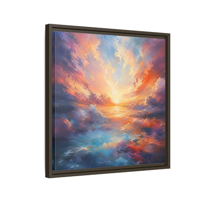 Nature Ocean Sunset Vibrant Framed Canvas Wall Art - Living Room Decor, Above Fireplace shown as canvas wall art