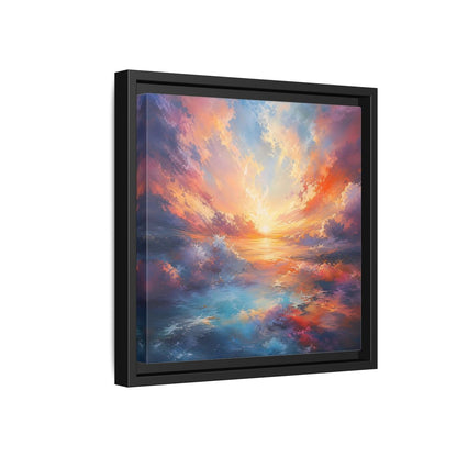 Nature Ocean Sunset Vibrant Framed Canvas Wall Art - Living Room Decor, Above Fireplace shown as canvas wall art
