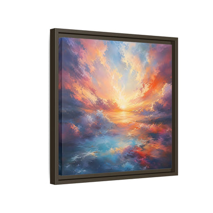 Nature Ocean Sunset Vibrant Framed Canvas Wall Art - Living Room Decor, Above Fireplace shown as canvas wall art