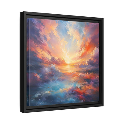 Nature Ocean Sunset Vibrant Framed Canvas Wall Art - Living Room Decor, Above Fireplace shown as canvas wall art
