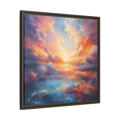 Nature Ocean Sunset Vibrant Framed Canvas Wall Art - Living Room Decor, Above Fireplace shown as canvas wall art