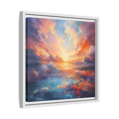 Nature Ocean Sunset Vibrant Framed Canvas Wall Art - Living Room Decor, Above Fireplace shown as canvas wall art