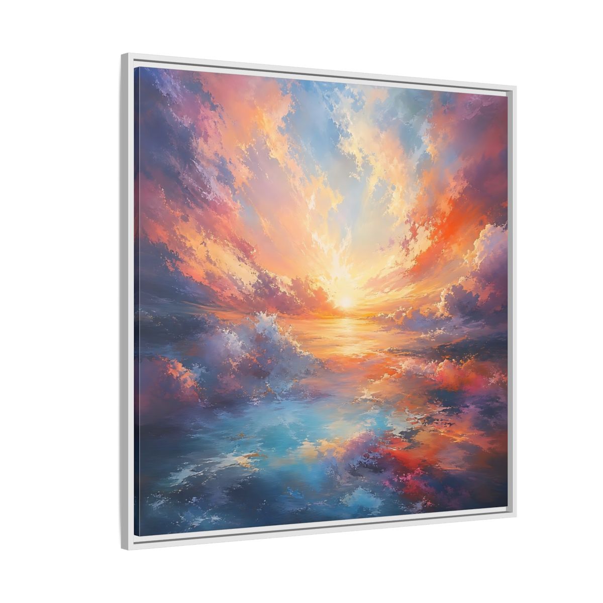 Side Mockup 4. Nature Ocean Sunset Vibrant Ocean Sunset shown as stretched canvas wall art