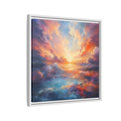 Nature Ocean Sunset Vibrant Framed Canvas Wall Art - Living Room Decor, Above Fireplace shown as canvas wall art