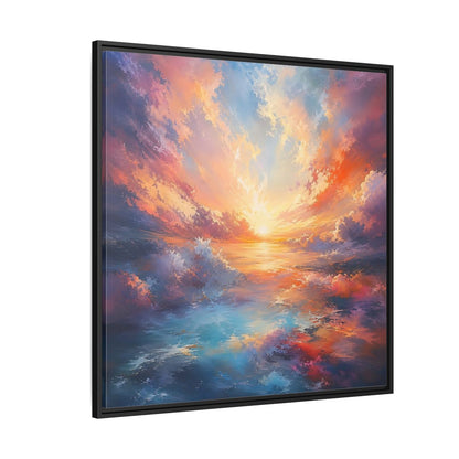Nature Ocean Sunset Vibrant Framed Canvas Wall Art - Living Room Decor, Above Fireplace shown as canvas wall art