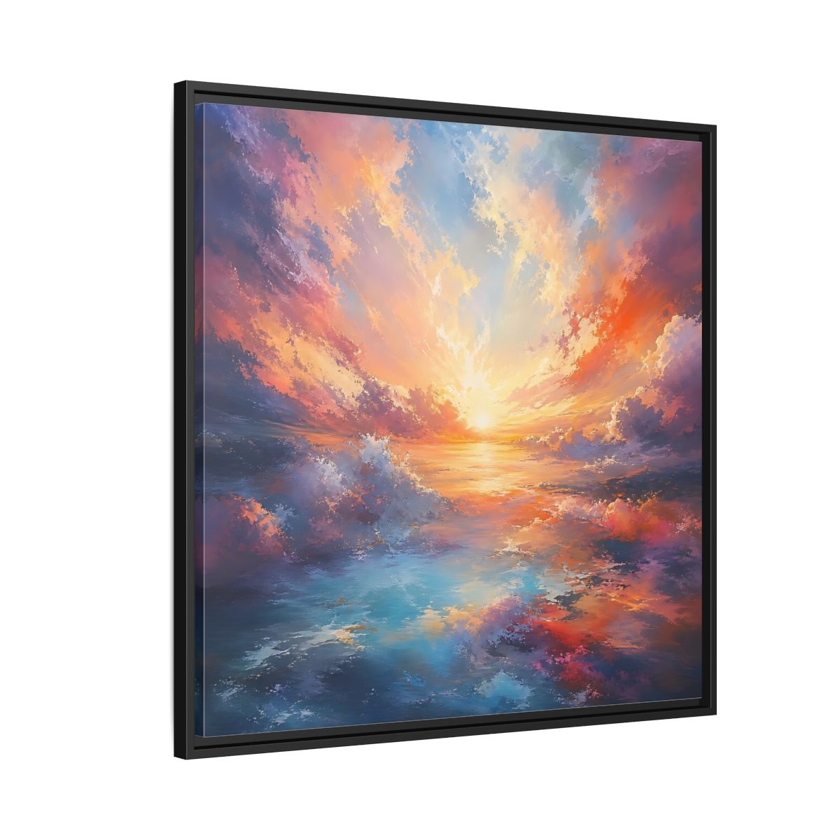 Side Mockup 9. Nature Ocean Sunset Vibrant Ocean Sunset shown as stretched canvas wall art
