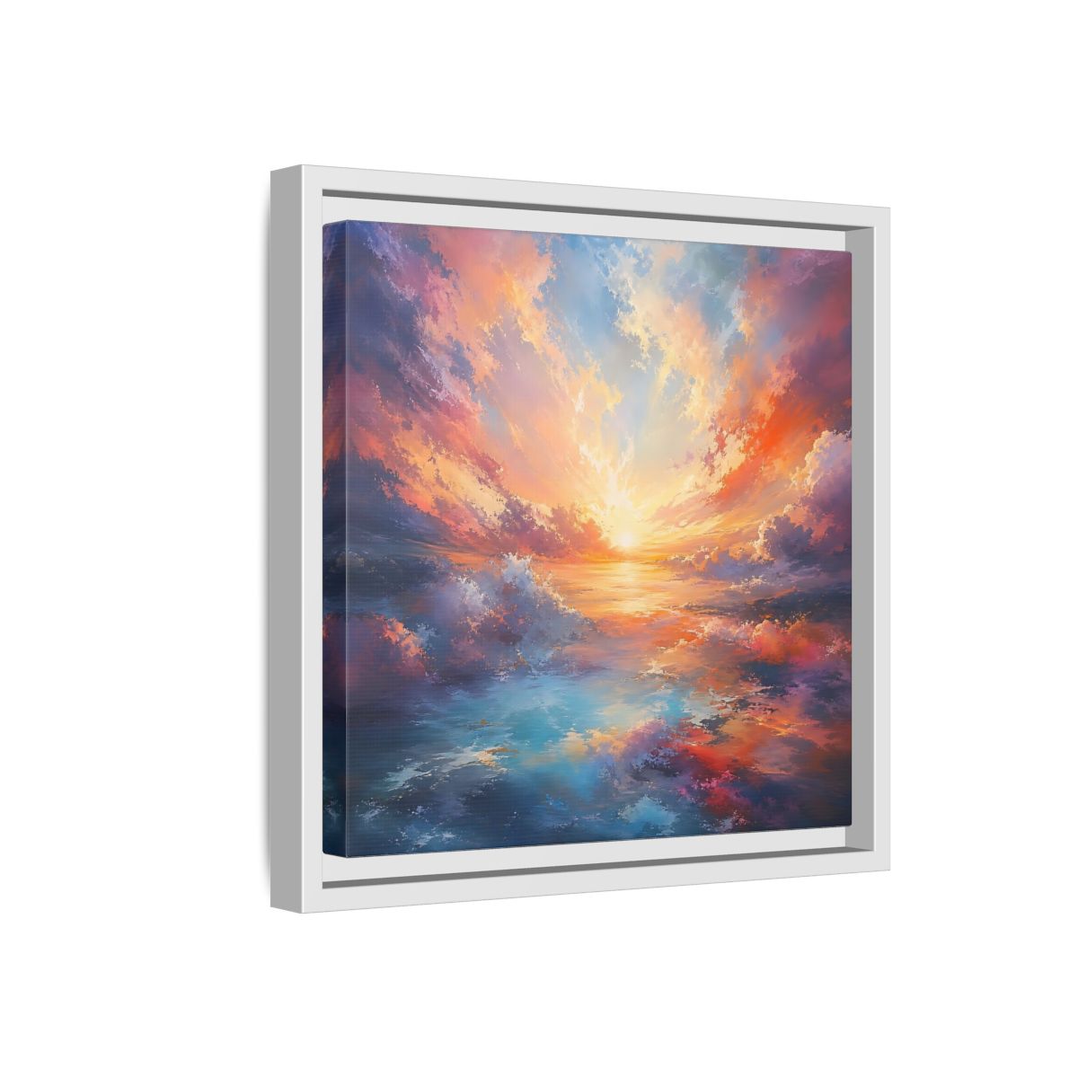 Side Mockup 16. Nature Ocean Sunset Vibrant Ocean Sunset shown as stretched canvas wall art