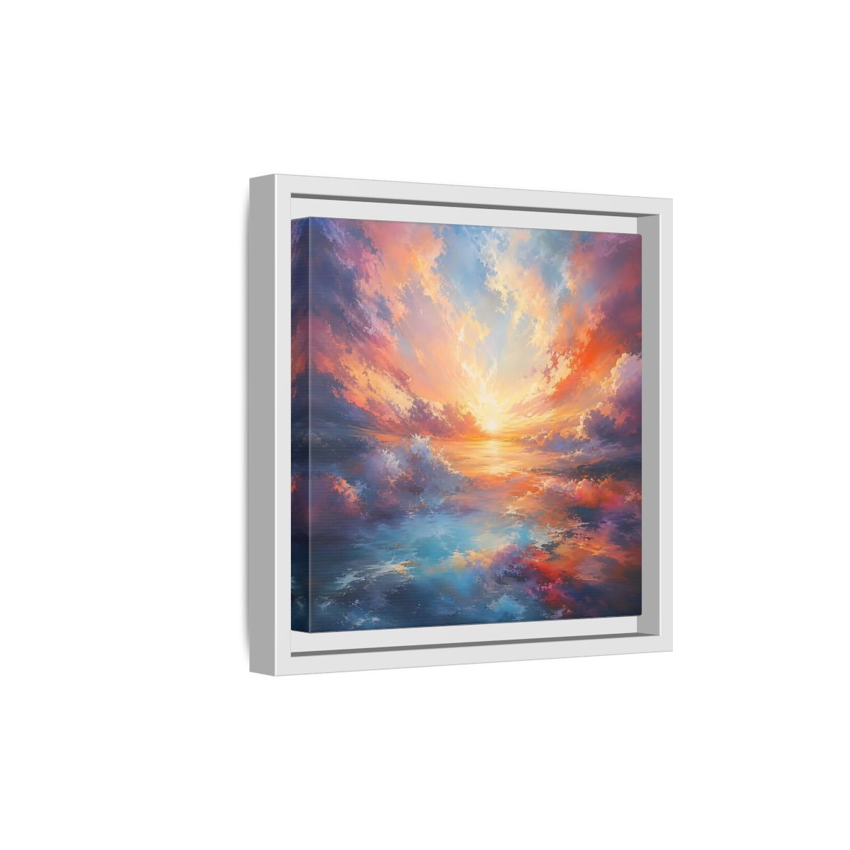Side Mockup 19. Nature Ocean Sunset Vibrant Ocean Sunset shown as stretched canvas wall art