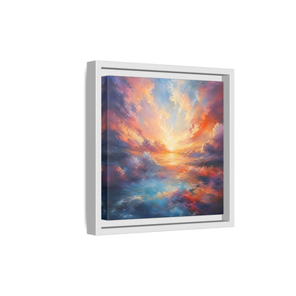 Nature Ocean Sunset Vibrant Framed Canvas Wall Art - Living Room Decor, Above Fireplace shown as canvas wall art