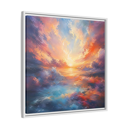 Nature Ocean Sunset Vibrant Framed Canvas Wall Art - Living Room Decor, Above Fireplace shown as canvas wall art