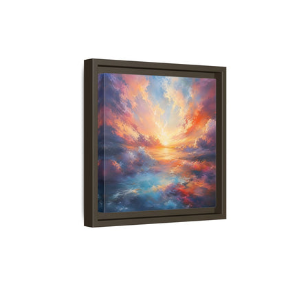 Nature Ocean Sunset Vibrant Framed Canvas Wall Art - Living Room Decor, Above Fireplace shown as canvas wall art