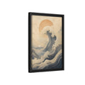 Side Mockup 6. Nature Ocean Wave Blue And Gold Wave shown as stretched canvas wall art