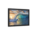 Side Mockup 6. Nature Ocean Wave Blue And Gold Wave shown as stretched canvas wall art