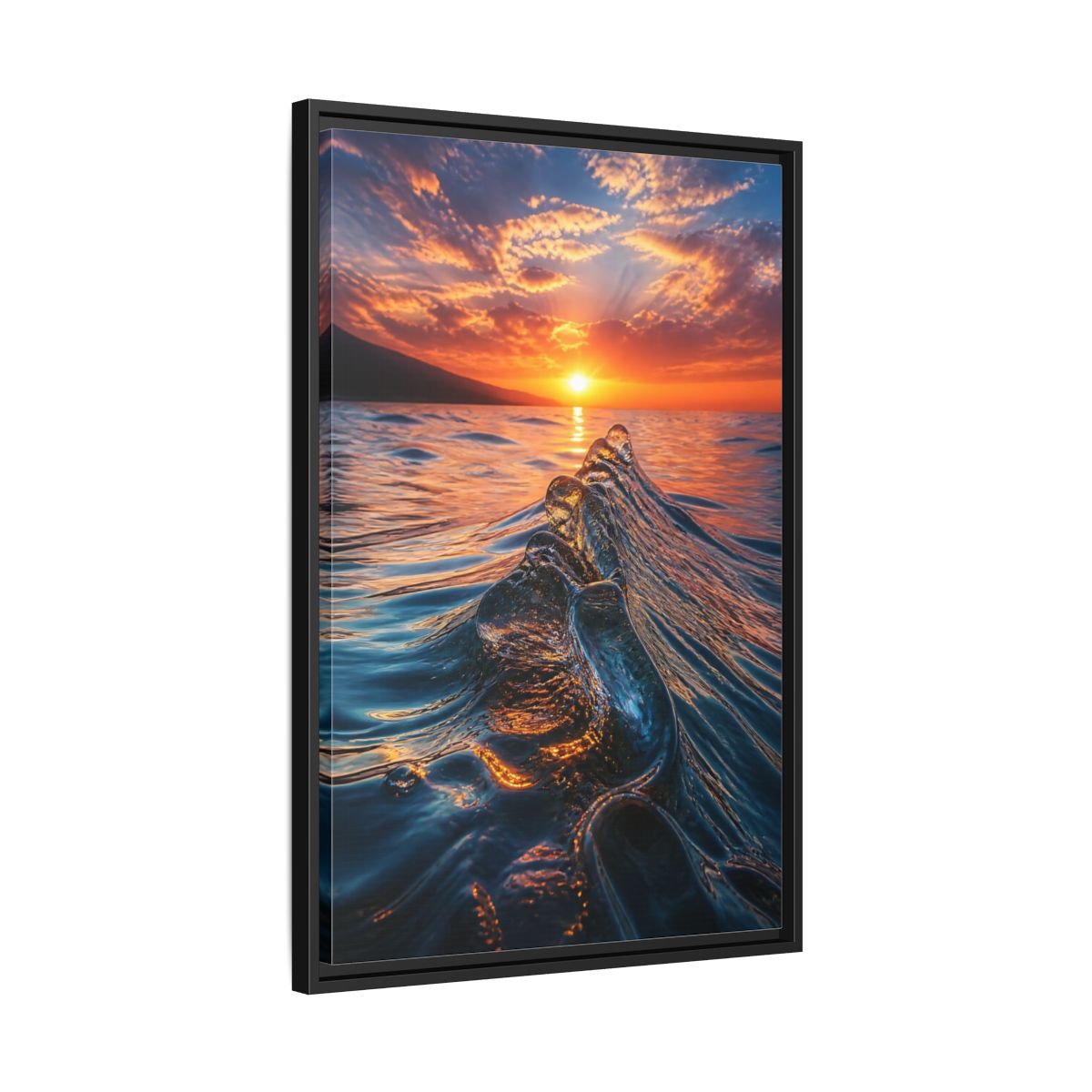 Side Mockup 14. Nature Ocean Wave Blue And Orange Ocean shown as stretched canvas wall art