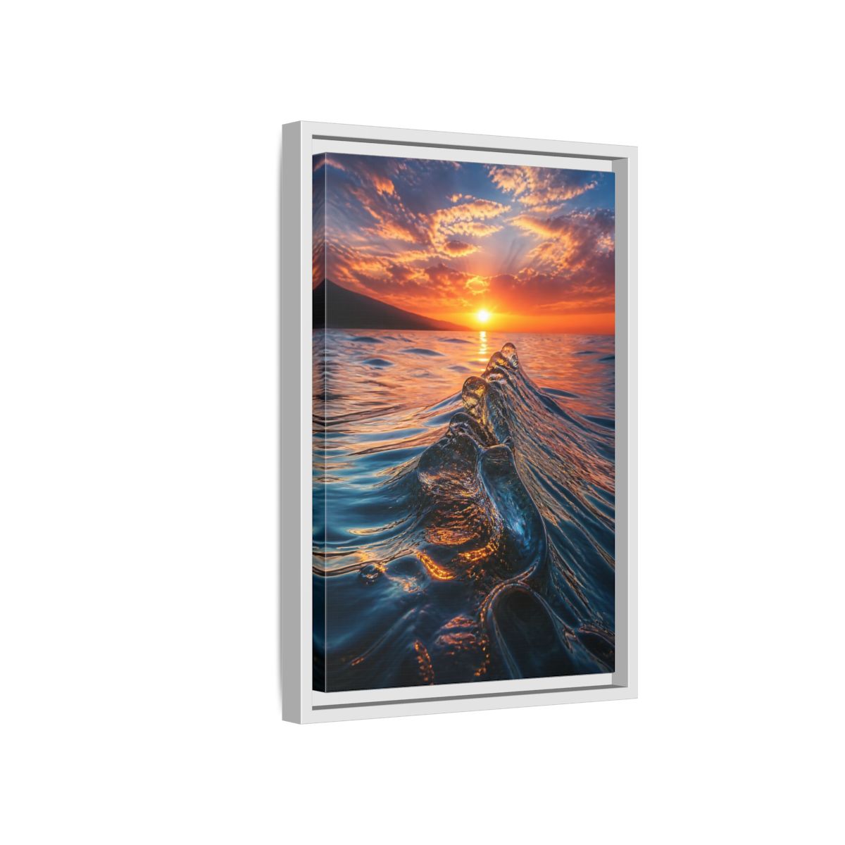 Side Mockup 4. Nature Ocean Wave Blue And Orange Ocean shown as stretched canvas wall art