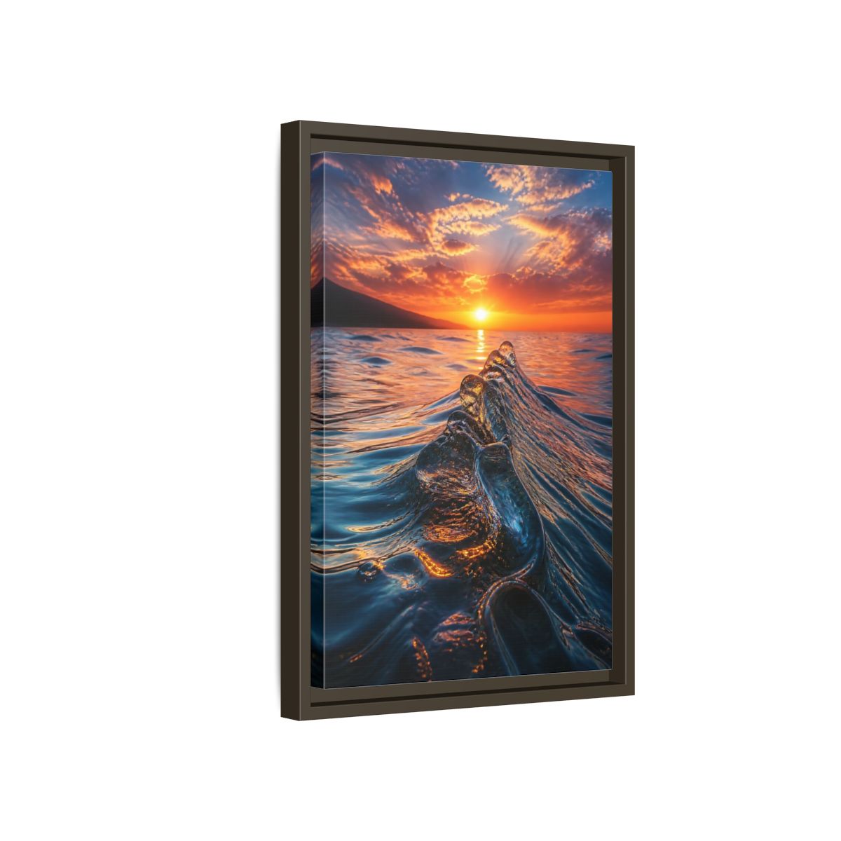 Side Mockup 5. Nature Ocean Wave Blue And Orange Ocean shown as stretched canvas wall art
