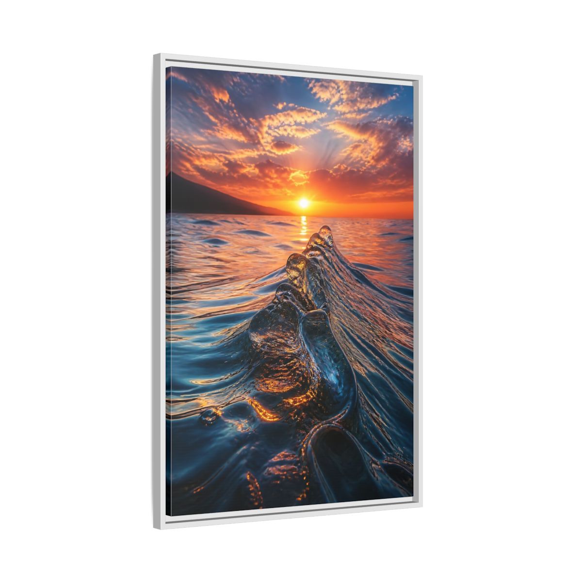 Side Mockup 9. Nature Ocean Wave Blue And Orange Ocean shown as stretched canvas wall art