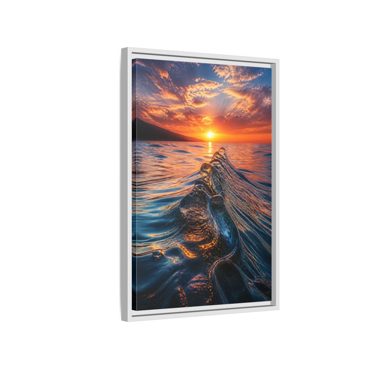 Side Mockup 1. Nature Ocean Wave Blue And Orange Ocean shown as stretched canvas wall art