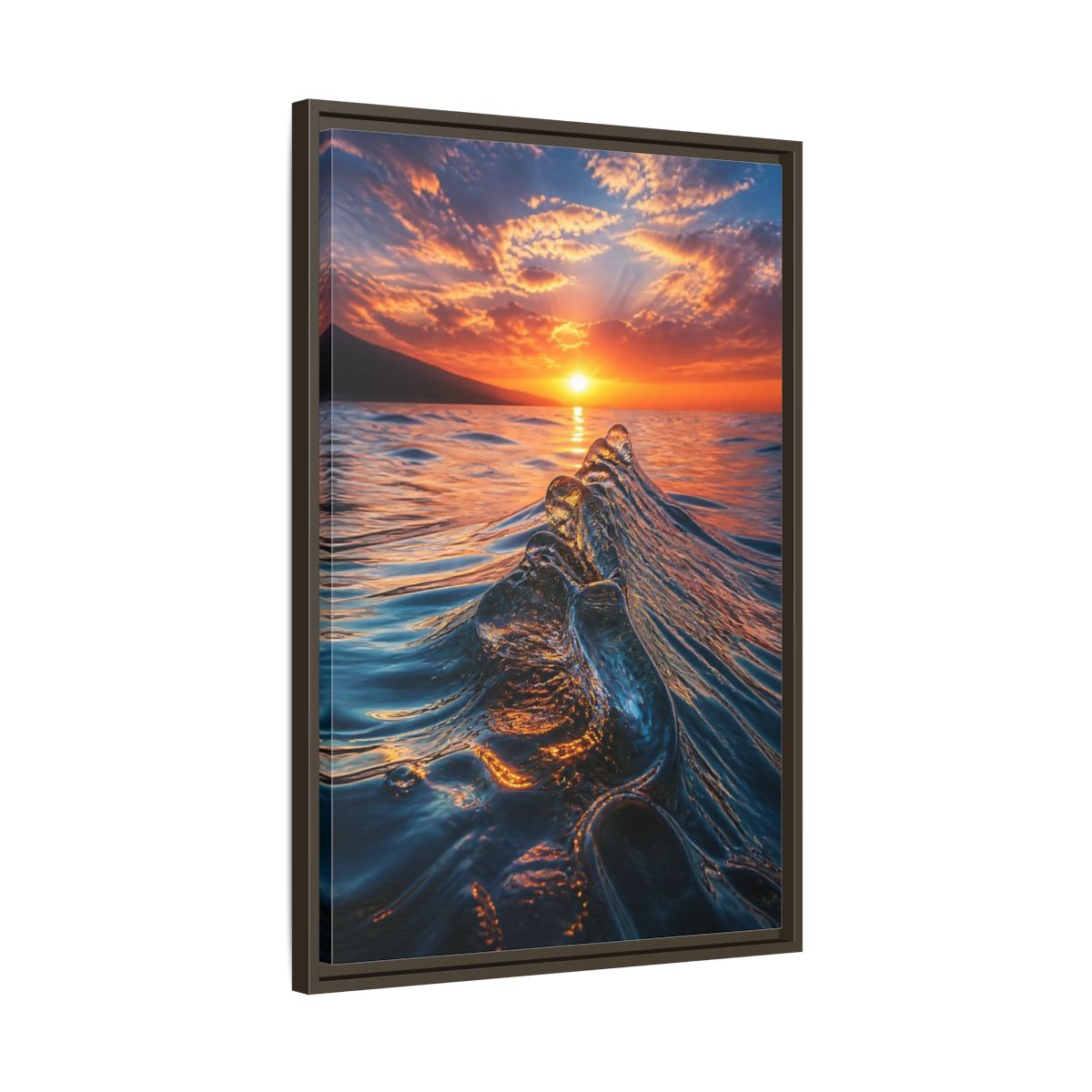 Side Mockup 11. Nature Ocean Wave Blue And Orange Ocean shown as stretched canvas wall art