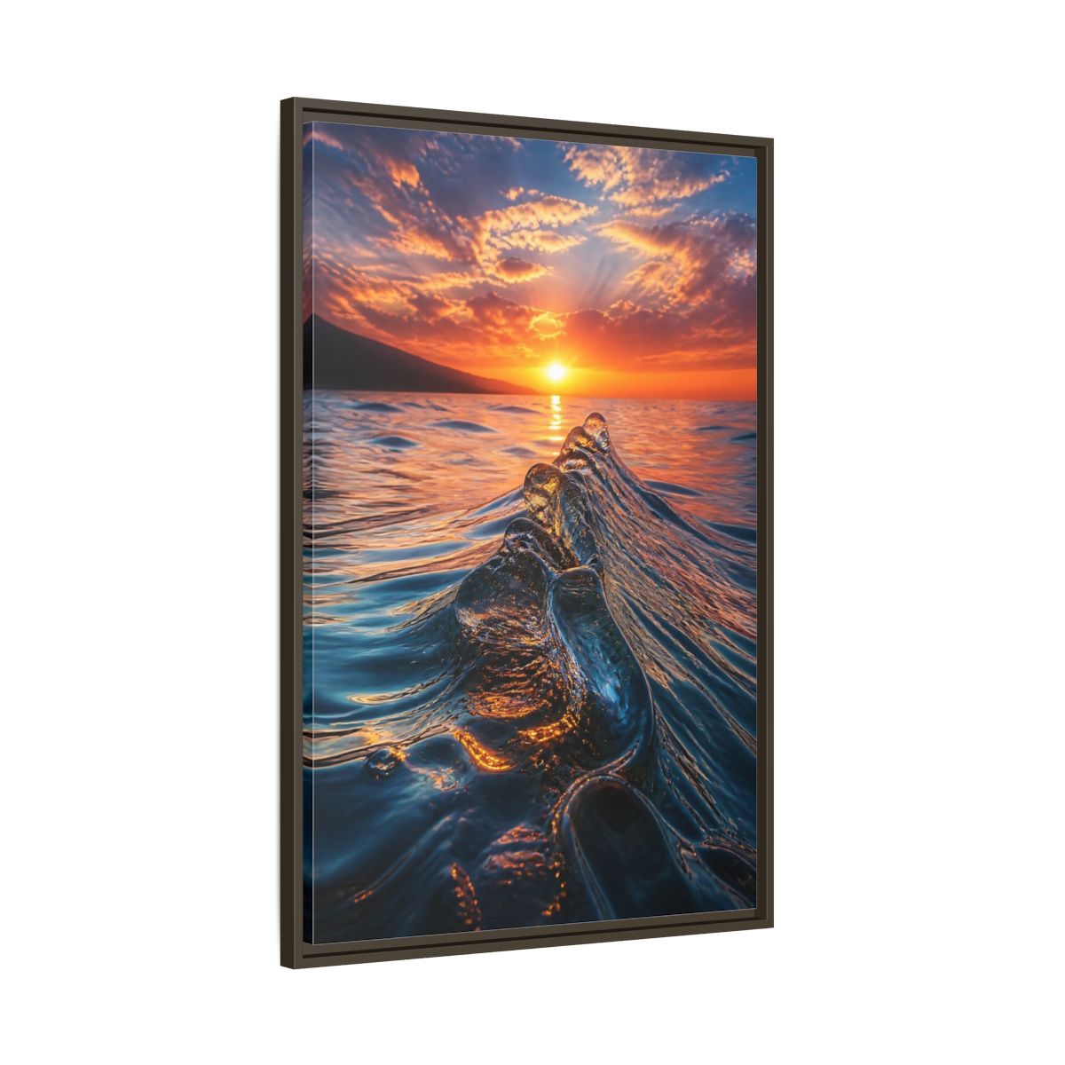 Main Mockup. Nature Ocean Wave Blue And Orange Ocean shown as stretched canvas wall art