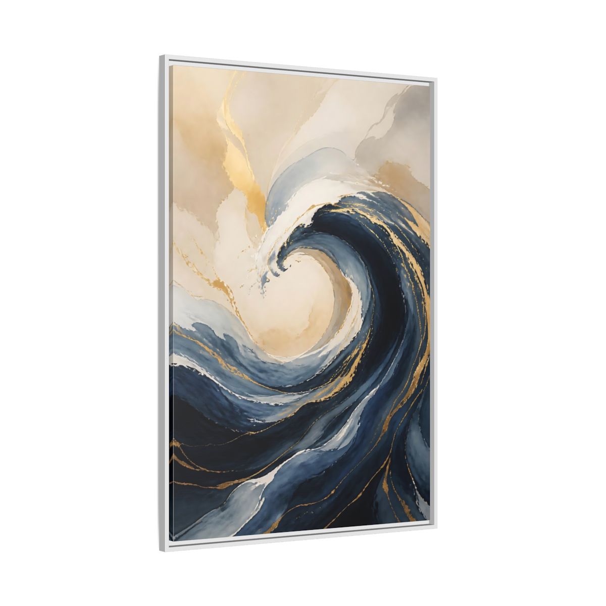 Side Mockup 7. Nature Ocean Wave Blue Gold Wave shown as stretched canvas wall art