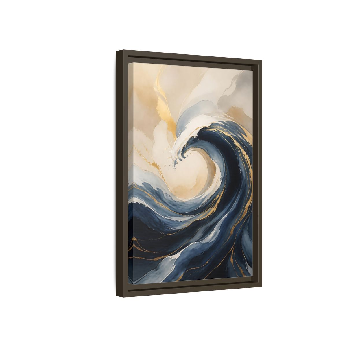 Side Mockup 5. Nature Ocean Wave Blue Gold Wave shown as stretched canvas wall art