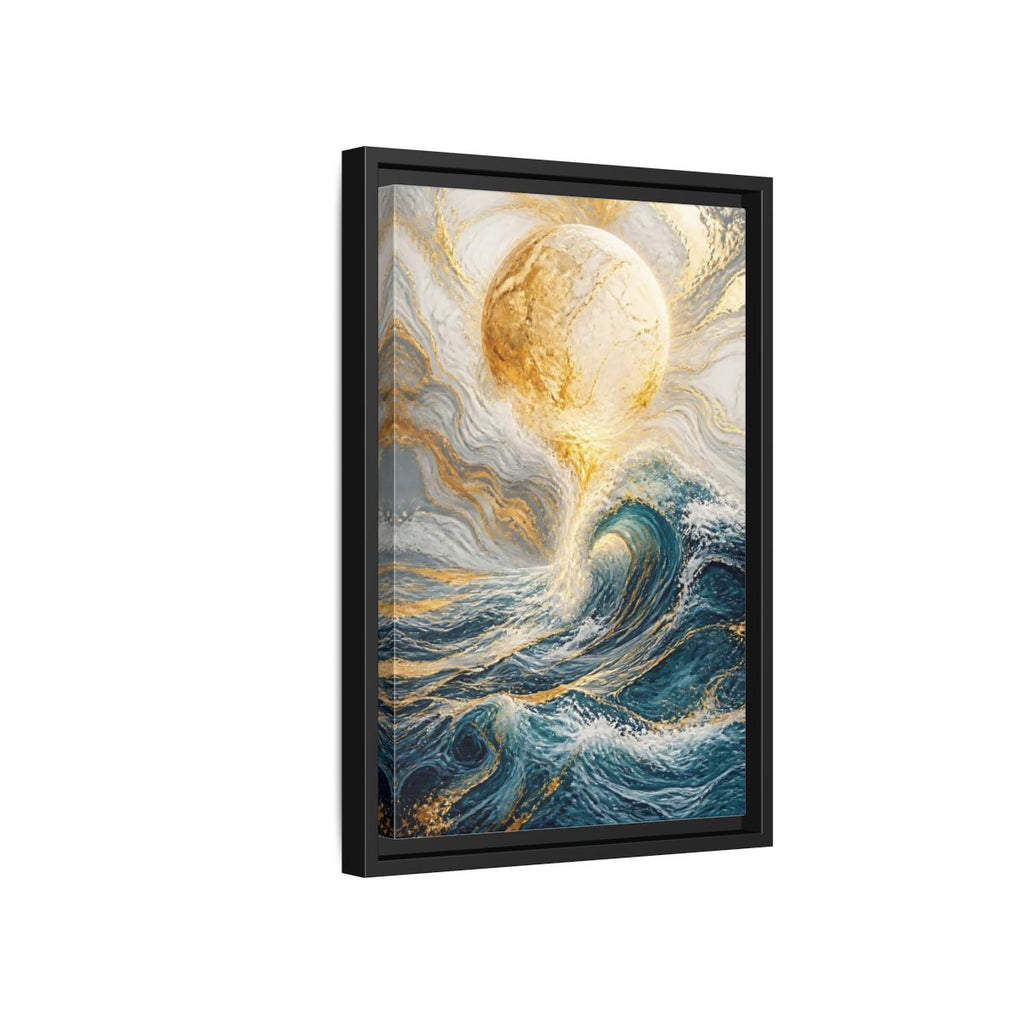 Side Mockup 6. Nature Ocean Wave Blue Gold Ocean shown as stretched canvas wall art