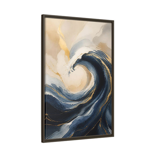 Main Mockup. Nature Ocean Wave Blue Gold Wave shown as stretched canvas wall art