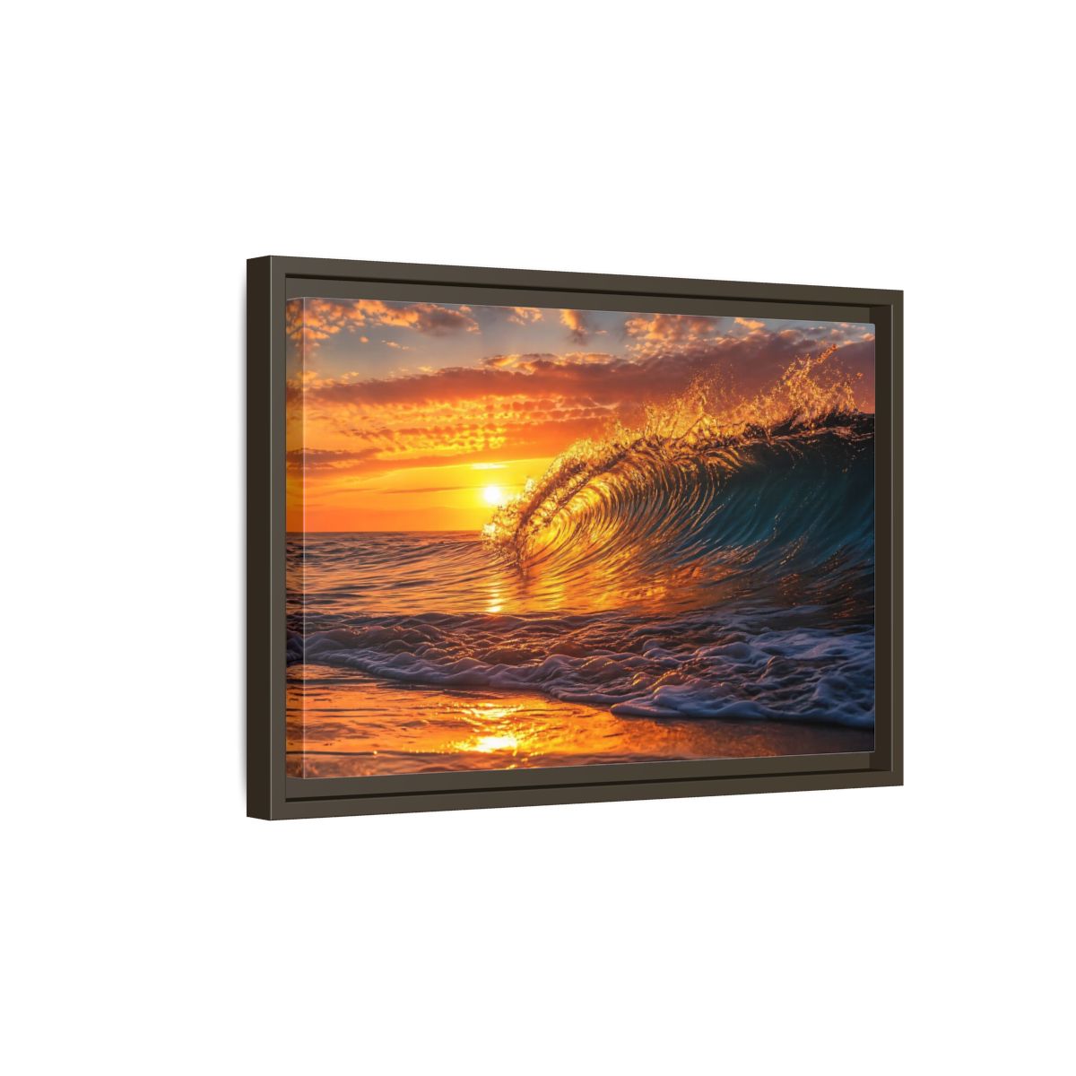 Side Mockup 5. Nature Ocean Wave Golden Ocean Wave shown as framed canvas print