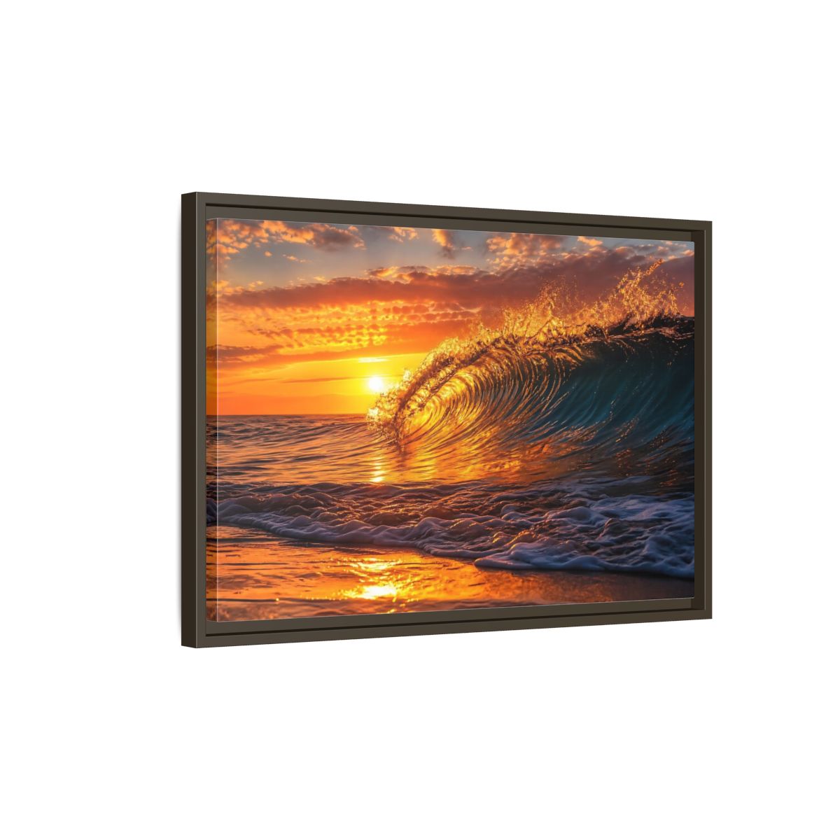 Side Mockup 2. Nature Ocean Wave Golden Ocean Wave shown as framed canvas print