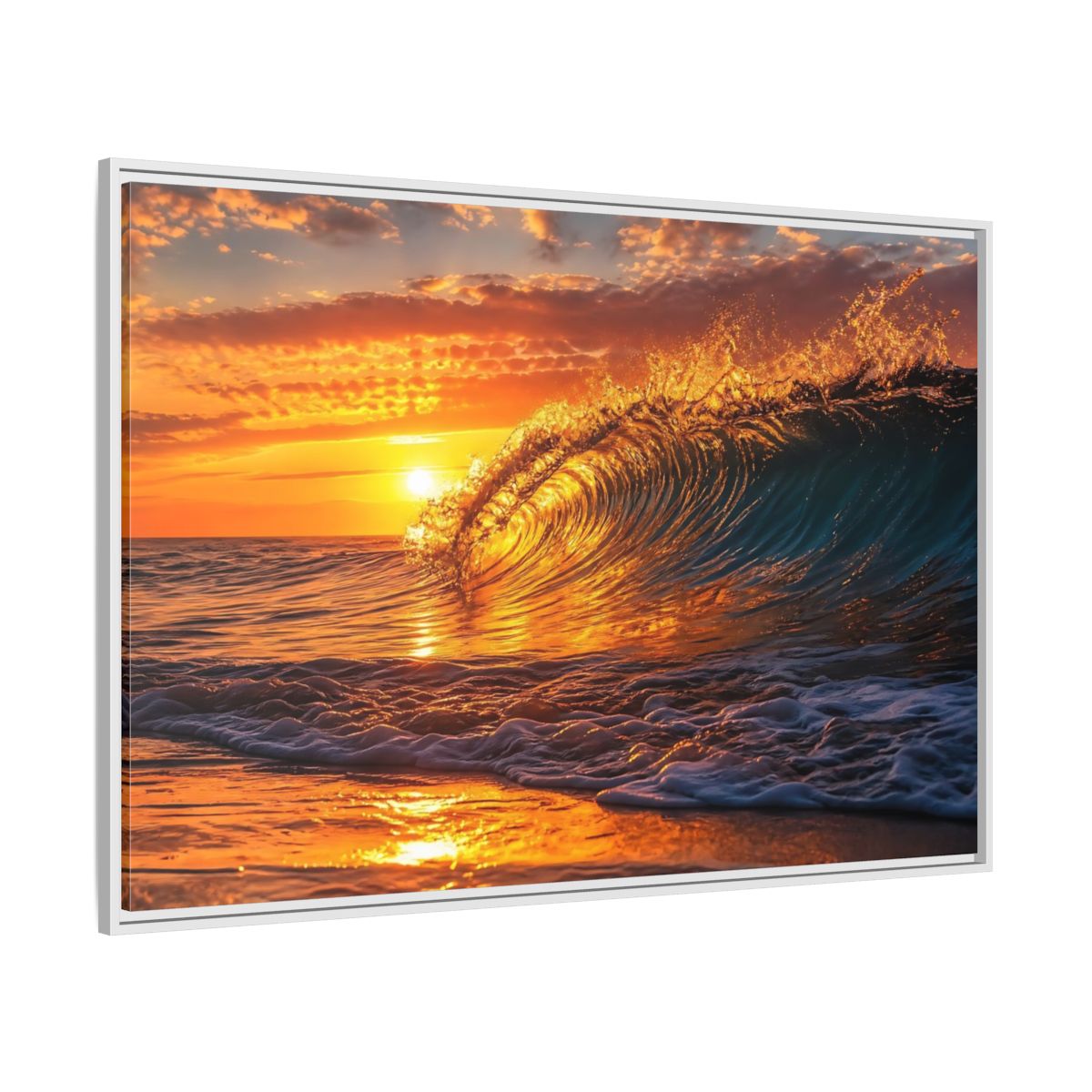 Side Mockup 7. Nature Ocean Wave Golden Ocean Wave shown as framed canvas print
