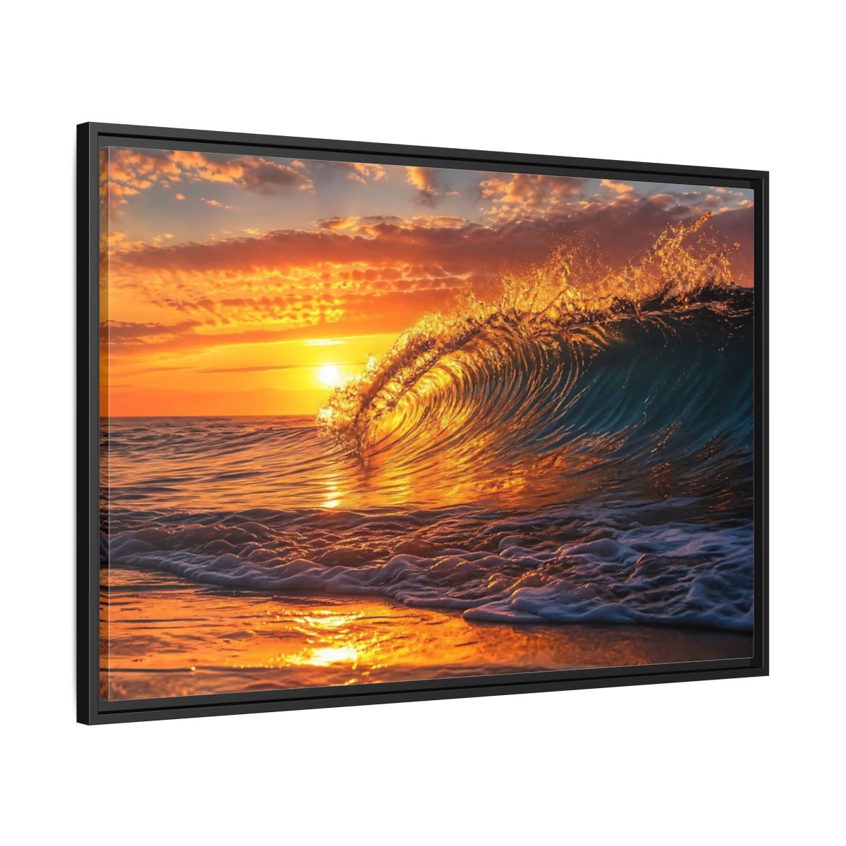 Side Mockup 13. Nature Ocean Wave Golden Ocean Wave shown as framed canvas print