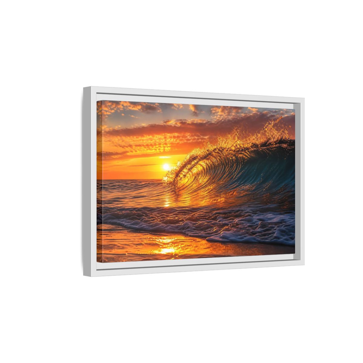 Side Mockup 4. Nature Ocean Wave Golden Ocean Wave shown as framed canvas print