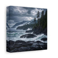 Side Mockup 2. Nature Ocean Waves Dark Teal And Grey shown as stretched canvas wall art