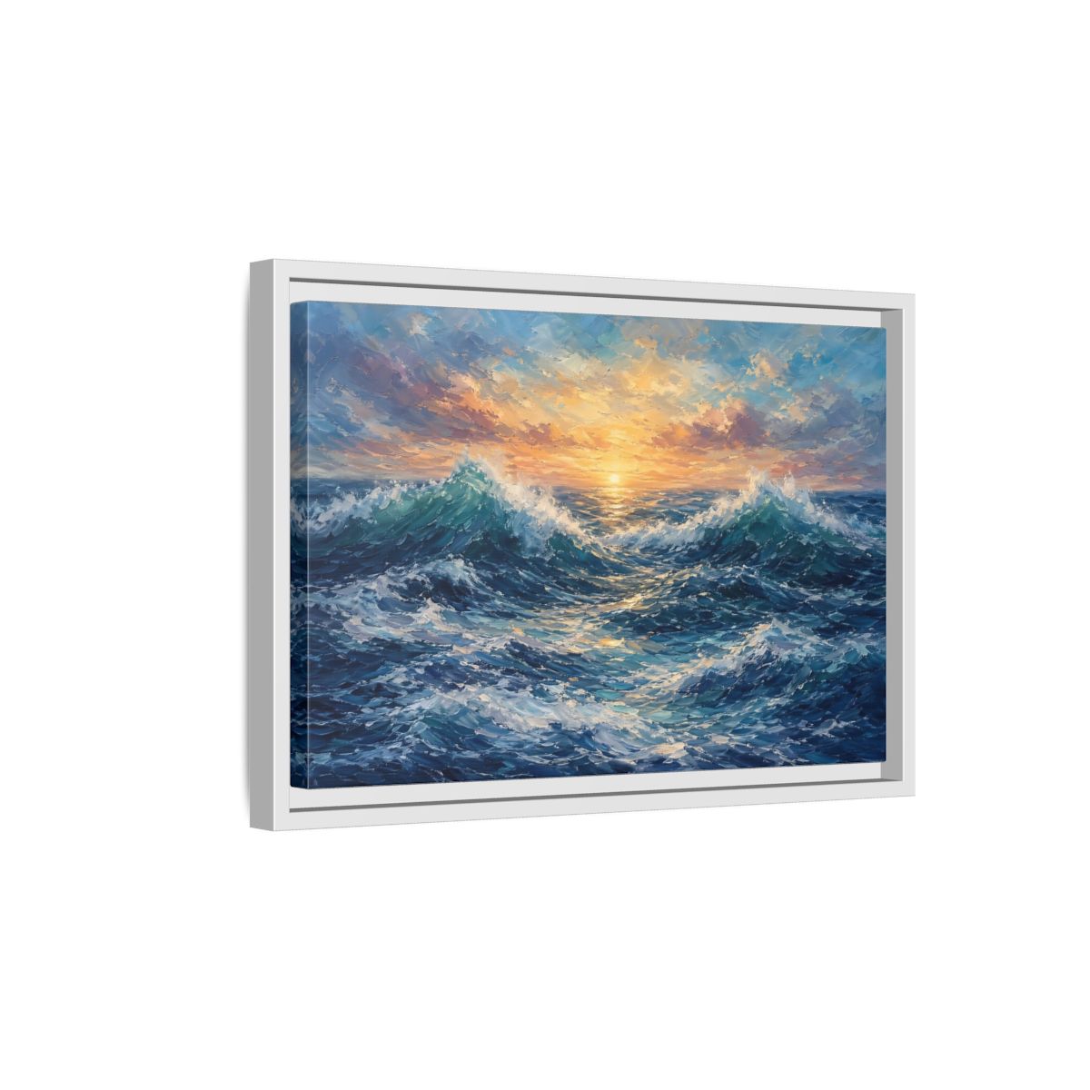 Side Mockup 4. Nature Ocean Waves Vibrant Ocean Waves shown as stretched canvas wall art