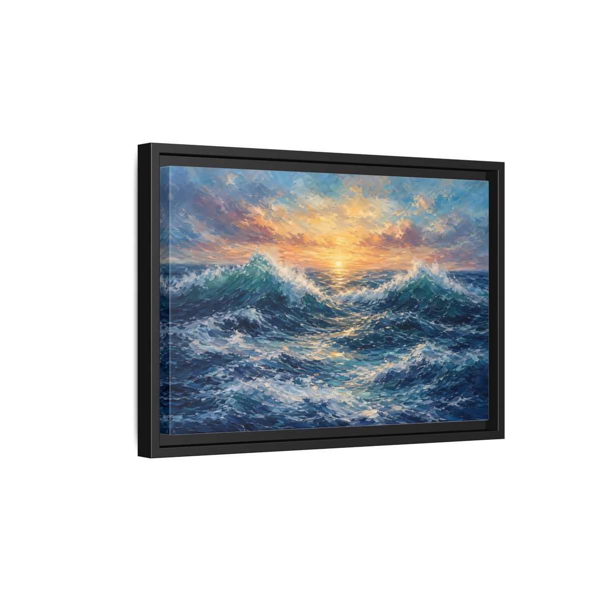 Side Mockup 6. Nature Ocean Waves Vibrant Ocean Waves shown as stretched canvas wall art