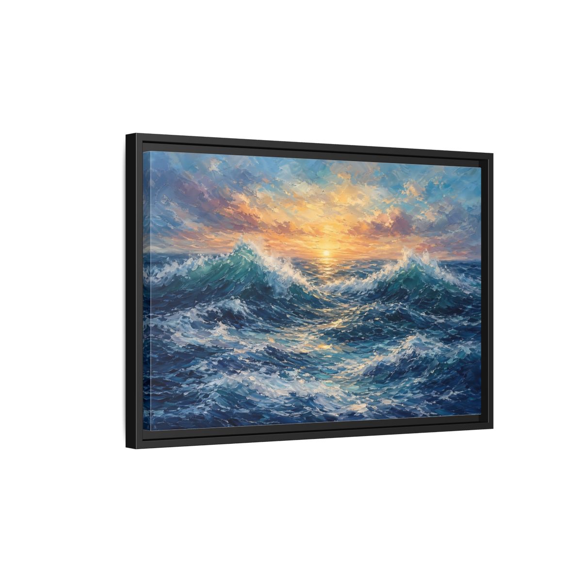 Side Mockup 3. Nature Ocean Waves Vibrant Ocean Waves shown as stretched canvas wall art