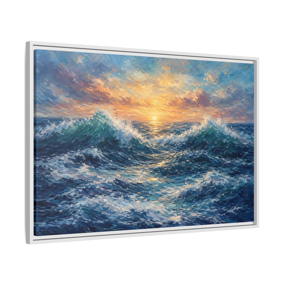 Side Mockup 9. Nature Ocean Waves Vibrant Ocean Waves shown as stretched canvas wall art