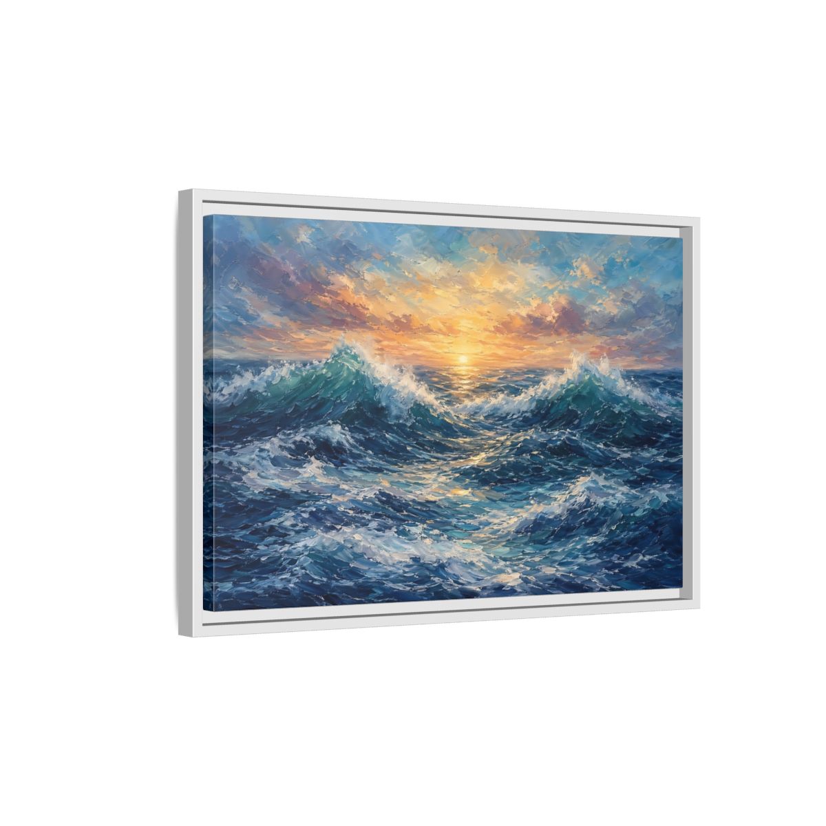 Side Mockup 1. Nature Ocean Waves Vibrant Ocean Waves shown as stretched canvas wall art