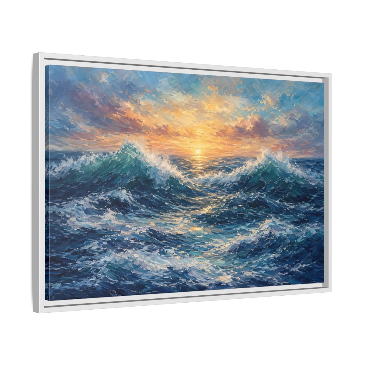 Side Mockup 10. Nature Ocean Waves Vibrant Ocean Waves shown as stretched canvas wall art