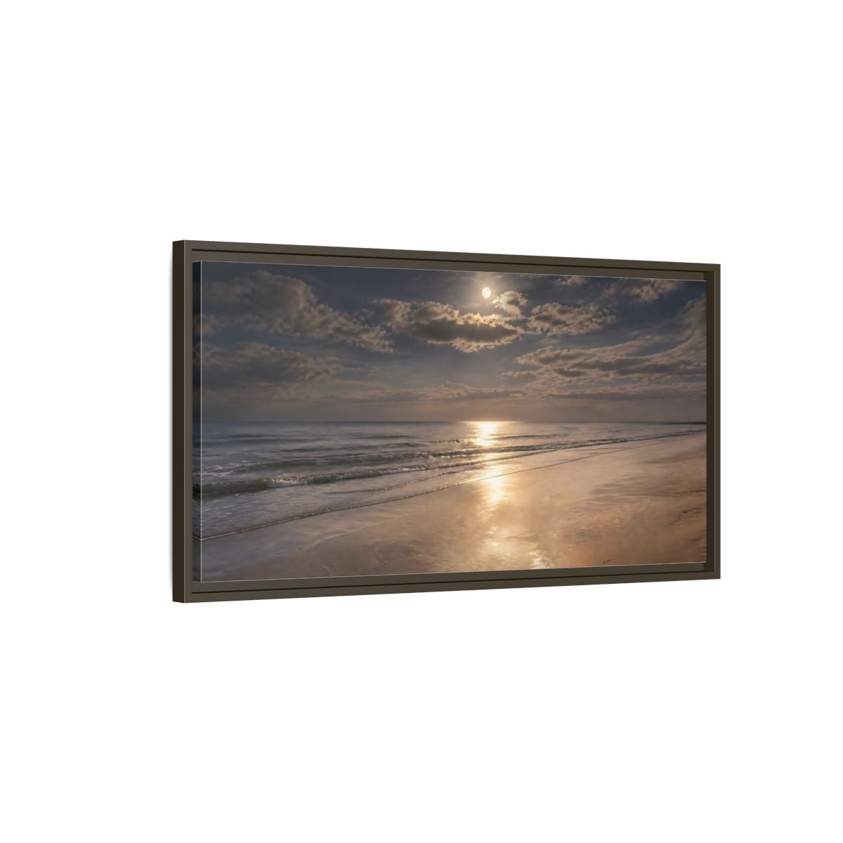 Main Mockup. Nature Ocean, Moon Moonlit Ocean shown as stretched canvas wall art
