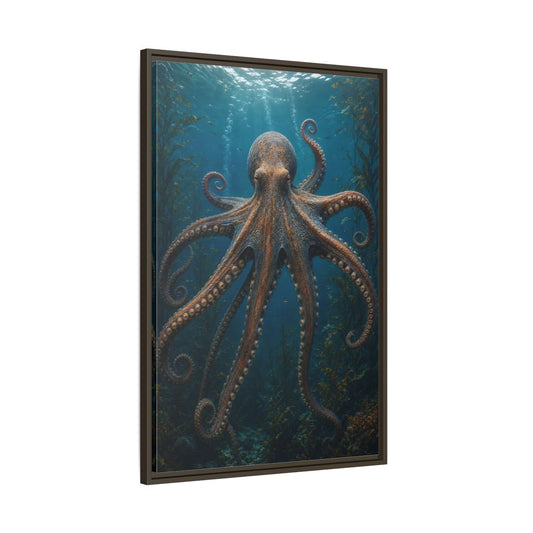 Main Mockup. Nature Octopus Blue And Orange shown as stretched canvas wall art