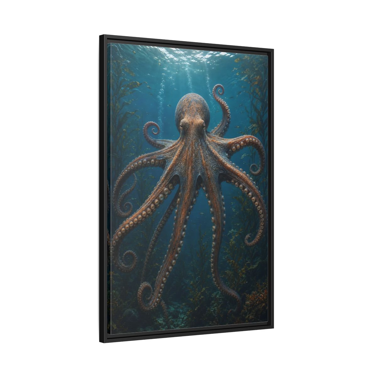 Side Mockup 13. Nature Octopus Blue And Orange shown as stretched canvas wall art