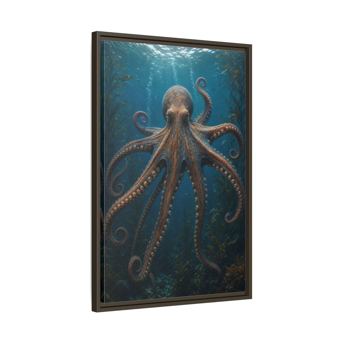 Side Mockup 11. Nature Octopus Blue And Orange shown as stretched canvas wall art