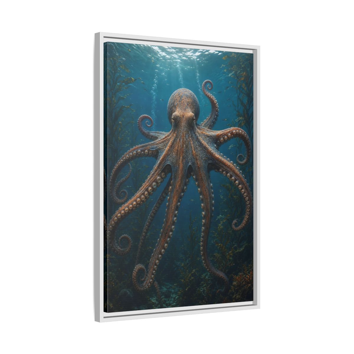 Side Mockup 10. Nature Octopus Blue And Orange shown as stretched canvas wall art