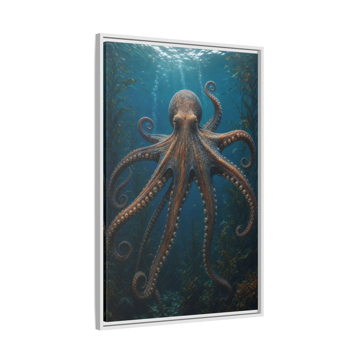 Side Mockup 9. Nature Octopus Blue And Orange shown as stretched canvas wall art